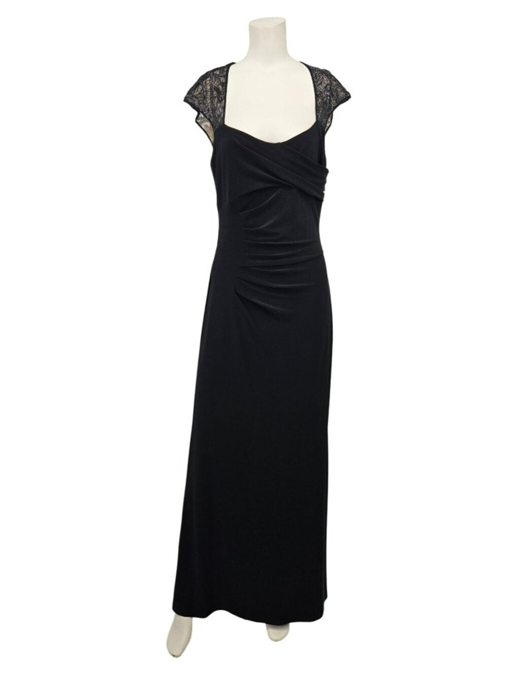 Lauren Ralph Lauren Evening Black Lace Cap Sleeve Evening Gown Formal Dress